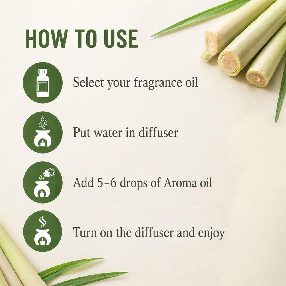 Nira Fragrances Oil | 15 ml | Lemongrass Aroma Oil for Home Fragrance | Best for Aromatherapy | Helps in Meditation | Used in Diffuser, Candles, Air Fresheners