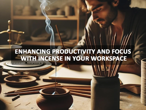 Natural incense burning on an office desk for focus and clear thinking
