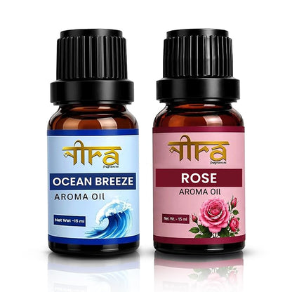 Nira Fragrances Oil | Pack of 2 | Rose & OceanBreeze Aroma Oil for Home Fragrance | Best for Aromatherapy | Helps in Meditation