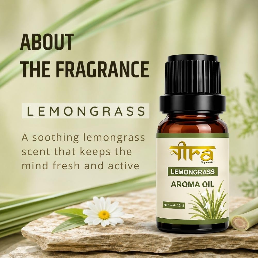 Nira Fragrances Oil | Pack of 2 | Rose & LemonGrass Aroma Oil for Home Fragrance | Best for Aromatherapy | Helps in Meditation