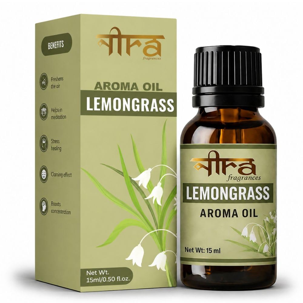 Nira Fragrances Oil | 15 ml | Lemongrass Aroma Oil for Home Fragrance | Best for Aromatherapy | Helps in Meditation | Used in Diffuser, Candles, Air Fresheners