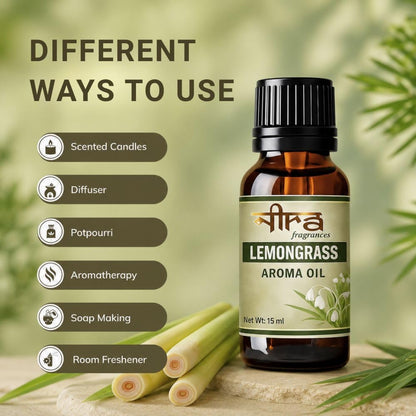 Nira Fragrances Oil | 15 ml | Lemongrass Aroma Oil for Home Fragrance | Best for Aromatherapy | Helps in Meditation | Used in Diffuser, Candles, Air Fresheners