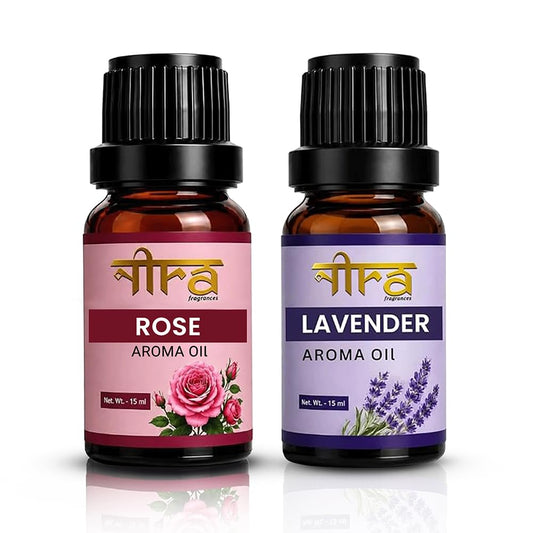 Nira Fragrances Oil | Pack of 2 | Rose & Lavender Aroma Oil for Home Fragrance | Best for Aromatherapy | Helps in Meditation