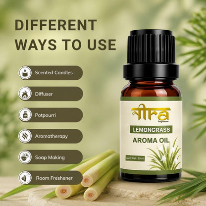 Nira Fragrances Oil | 15 ml | Lemongrass Aroma Oil for Home Fragrance | Best for Aromatherapy | Helps in Meditation | Used in Diffuser, Candles, Air Fresheners