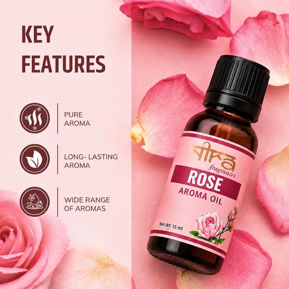 Nira Fragrances Oil | 15 ml | Rose Aroma Oil for Home Fragrance | Best for Aromatherapy | Helps in Meditation | Used in Diffuser, Candles, Air Fresheners