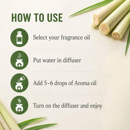 Nira Fragrances Oil | 15 ml | Lemongrass Aroma Oil for Home Fragrance | Best for Aromatherapy | Helps in Meditation | Used in Diffuser, Candles, Air Fresheners