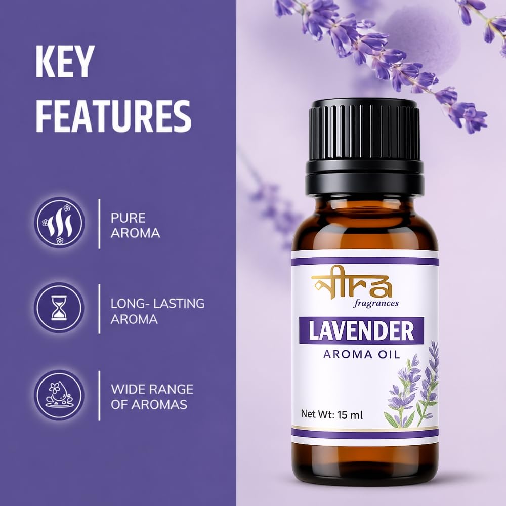 Nira Fragrances Oil | 15 ml | Lavender Aroma Oil for Home Fragrance | Best for Aromatherapy | Helps in Meditation | Used in Diffuser, Candles, Air Fresheners