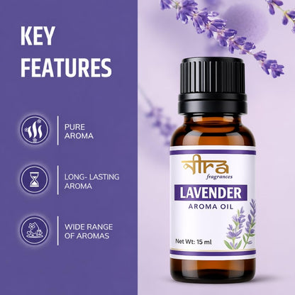 Nira Fragrances Oil | 15 ml | Lavender Aroma Oil for Home Fragrance | Best for Aromatherapy | Helps in Meditation | Used in Diffuser, Candles, Air Fresheners