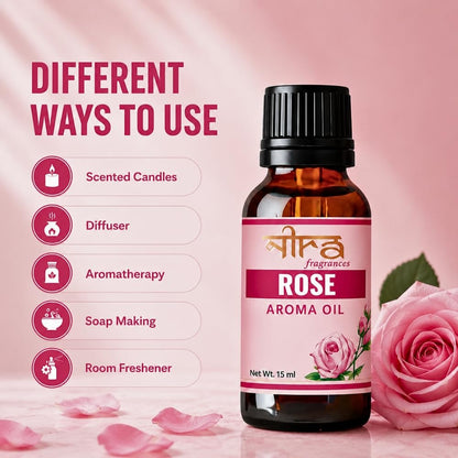 Nira Fragrances Oil | 15 ml | Rose Aroma Oil for Home Fragrance | Best for Aromatherapy | Helps in Meditation | Used in Diffuser, Candles, Air Fresheners