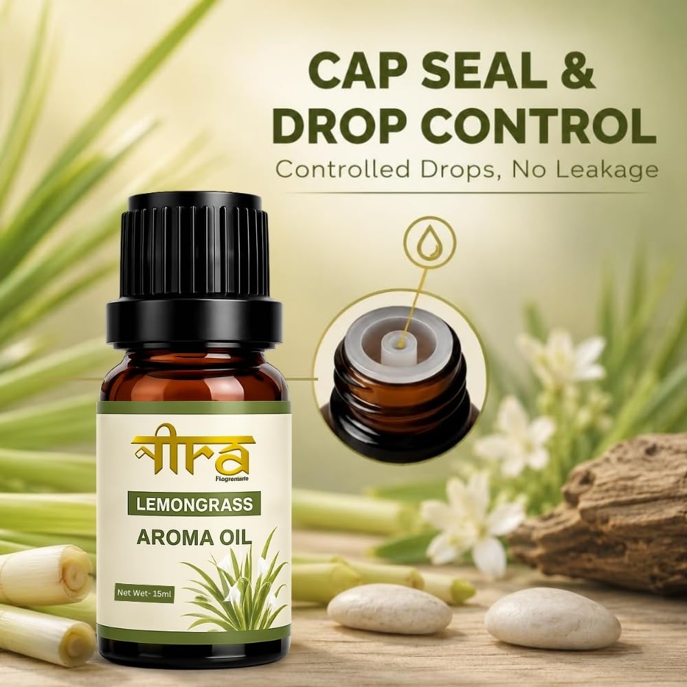 Nira Fragrances Oil | Pack of 2 | Rose & LemonGrass Aroma Oil for Home Fragrance | Best for Aromatherapy | Helps in Meditation