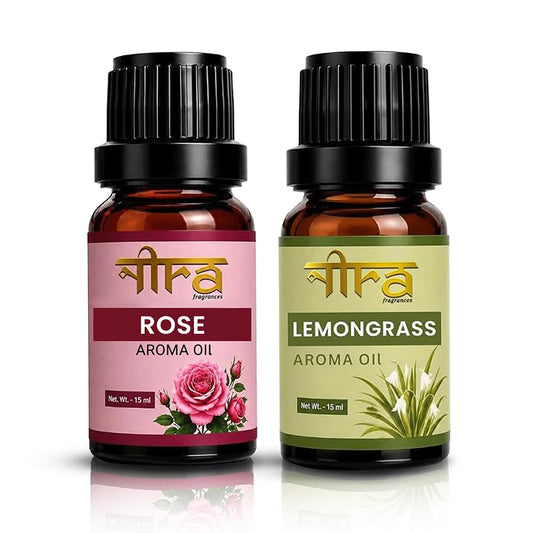 Nira Fragrances Oil | Pack of 2 | Rose & LemonGrass Aroma Oil for Home Fragrance | Best for Aromatherapy | Helps in Meditation
