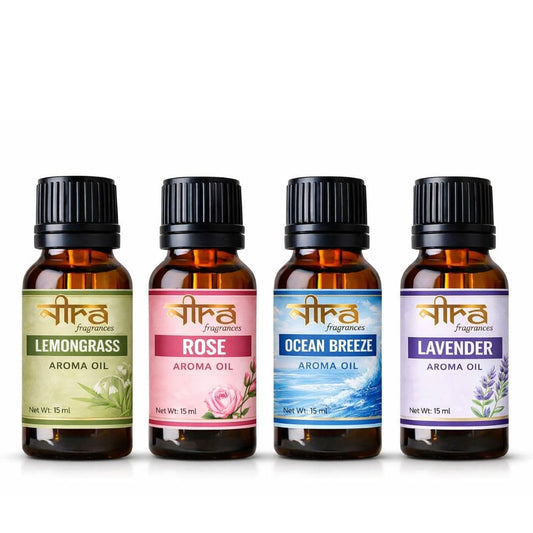 Nira Fragrances Diffuser Oil Combo of 4 (Lemon Grass | OceanBreeze | Rose | Lavender) 60ml for Home, Candle, Office Aroma Oil
