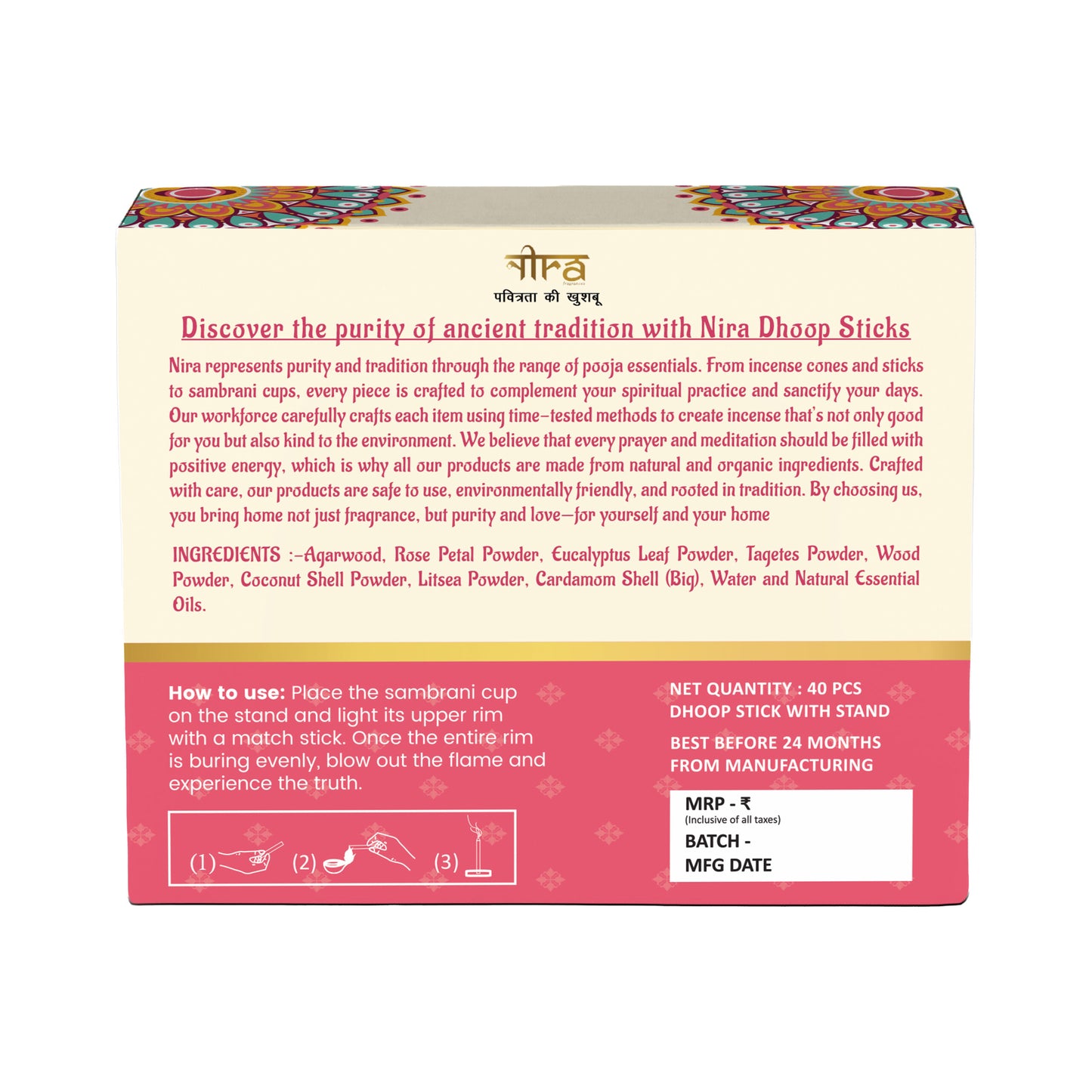 Nira Fragrances Dhoop Stick 100% Organic with Chandan Fragrance