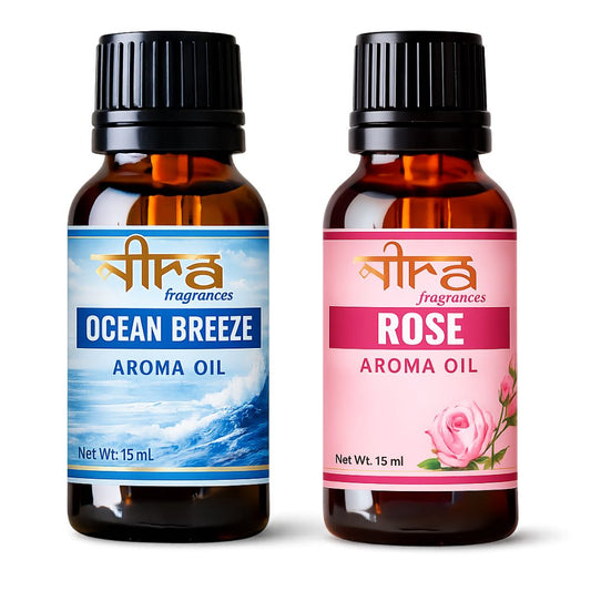 Nira Fragrances Oil | Pack of 2 | Rose & OceanBreeze Aroma Oil for Home Fragrance | Best for Aromatherapy | Helps in Meditation