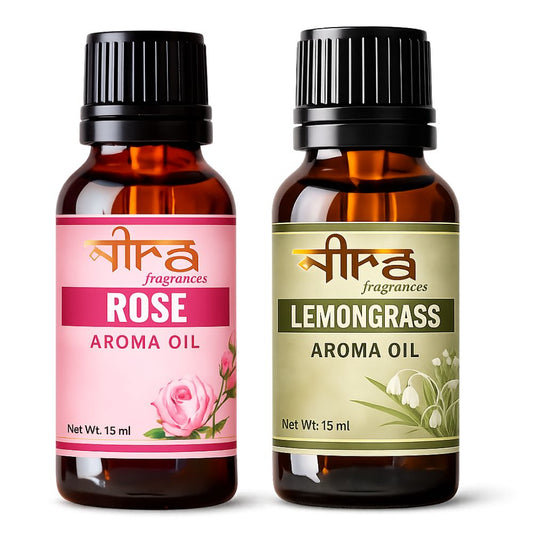 Nira Fragrances Oil | Pack of 2 | Rose & LemonGrass Aroma Oil for Home Fragrance | Best for Aromatherapy | Helps in Meditation