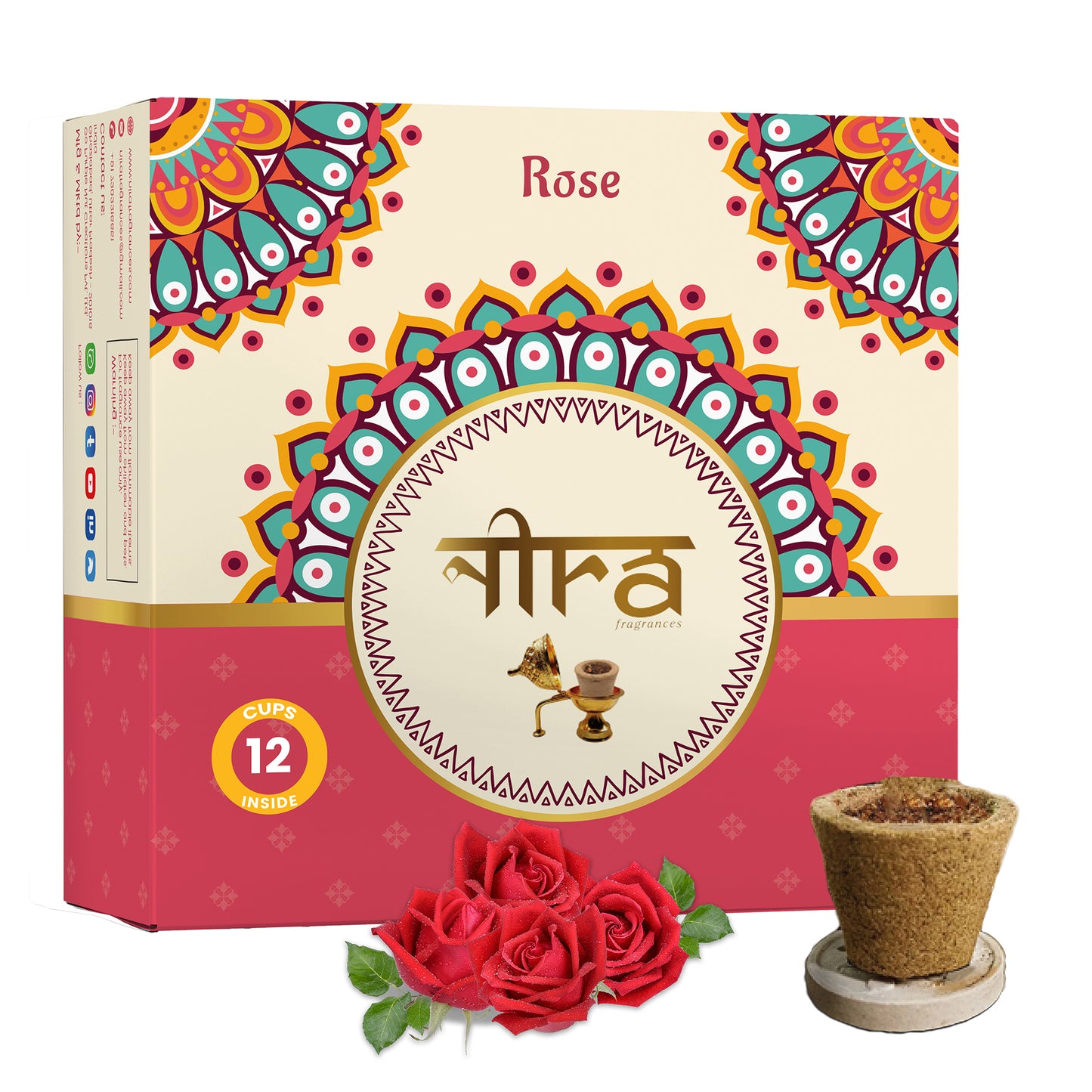 Nira Fragrances Sambrani Cups 100% Natural Herbs , Rose Fragrance